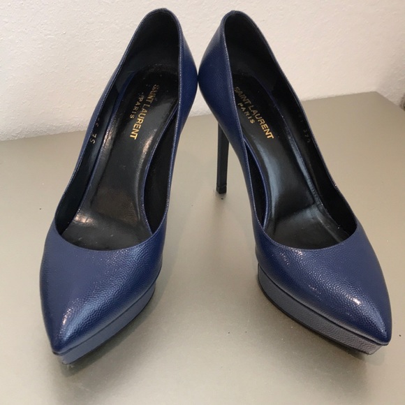 Saint Laurent platform pointy toed blue pumps - Picture 4 of 5